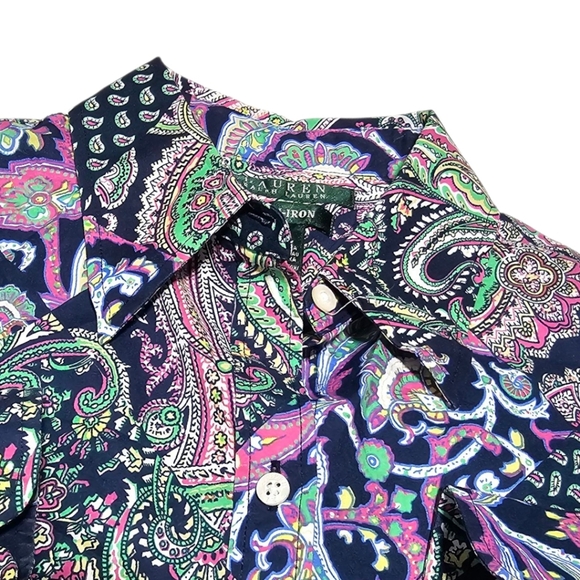 Lauren Ralph Lauren Women's multicolor Paisley Non Iron Blouse Button Up Size M - Picture 1 of 6